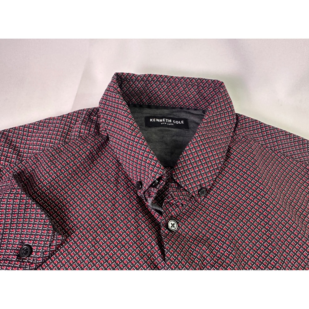 Kenneth Cole New York Mens Medium Shirt‎ Geometric Micro Print Button Down Red M